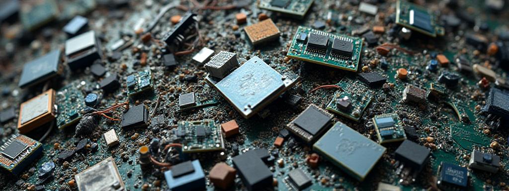 Dettaglio di vari componenti elettronici pronti per il riciclo